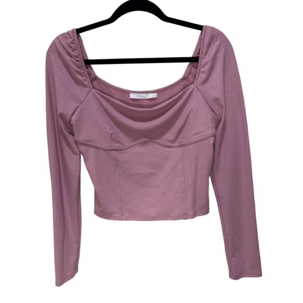Lush Corset Silhouette Long Sleeve Top Ribbed Jersey Stretch- Dusty Rose Size L